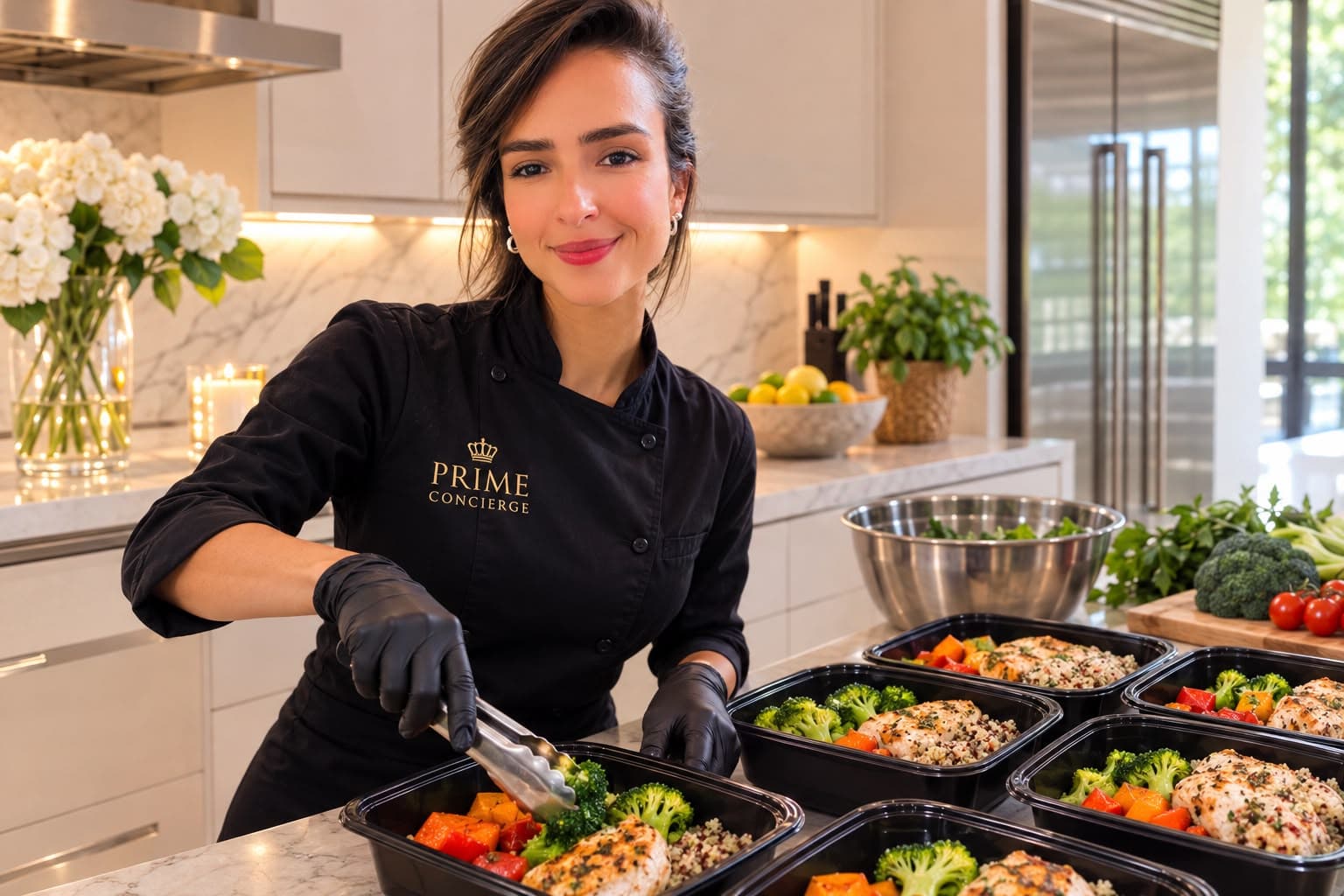 Chef Sara Cardoso preparing meals in a kitchen